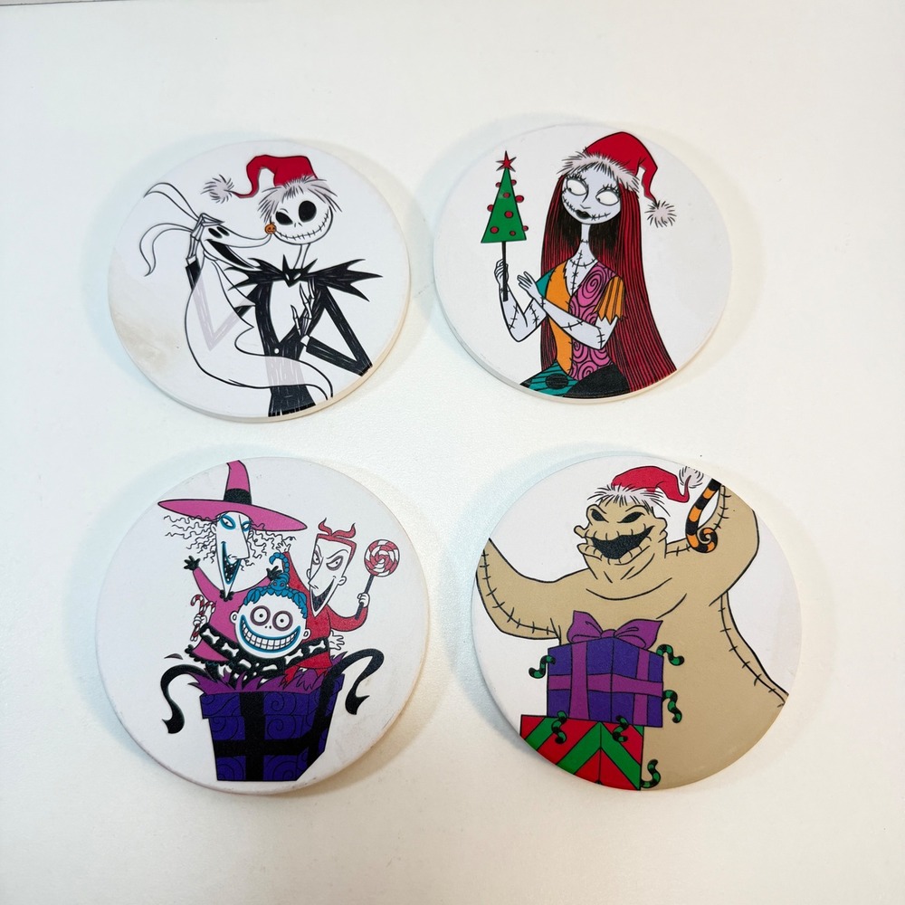 Disney Coasters 4in White Nightmare Before Christmas Set Of 4 Jack Sally Oogie